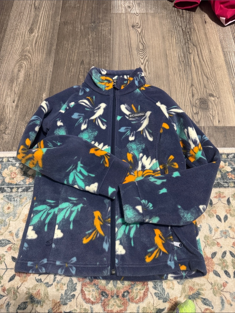 Columbia Navy Fleece Jacket with Teal & Orange Floral Print